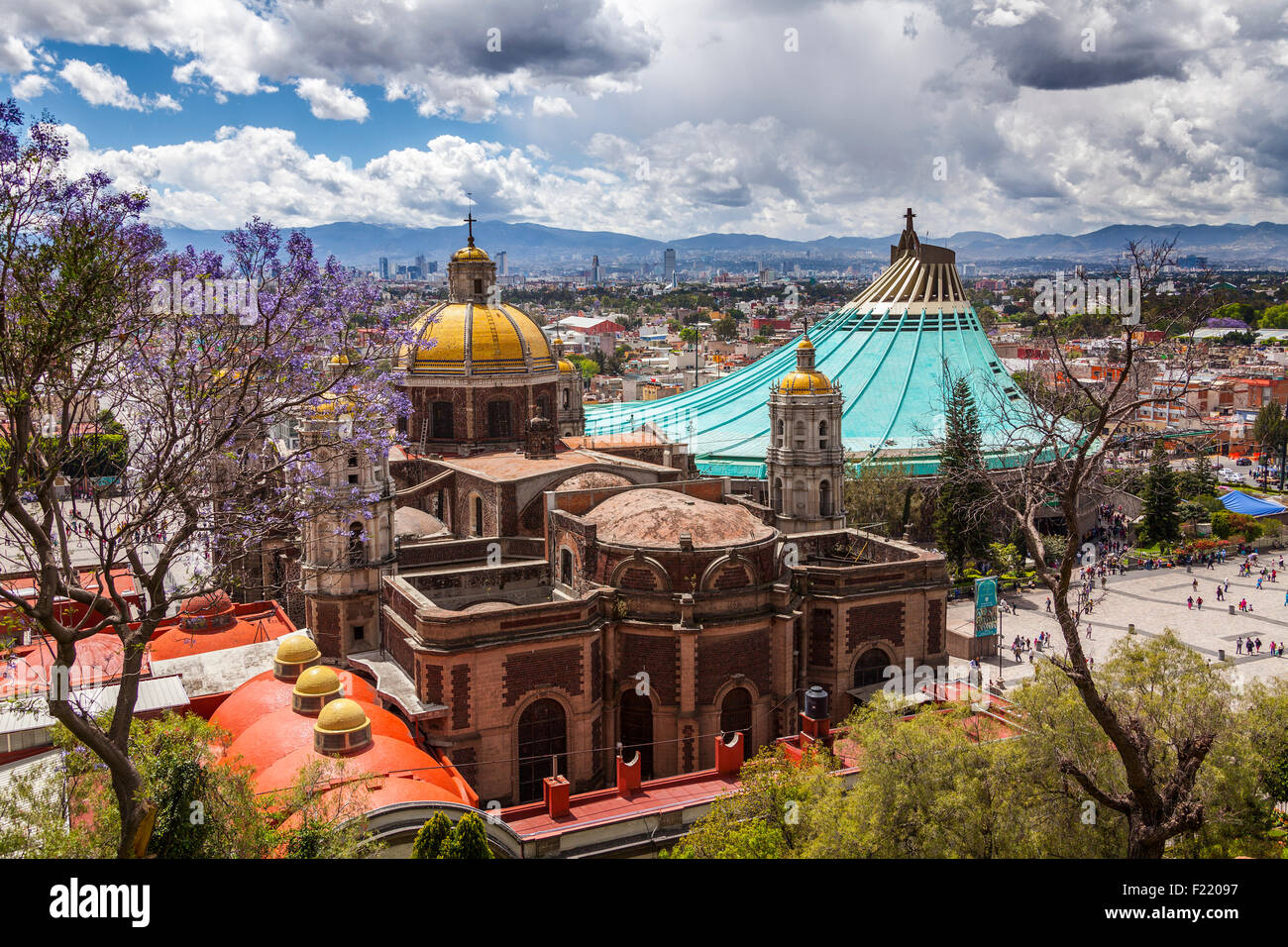 Old and modern Basilica de Nuestra Señora de Guadalupe Mexico City Federal District DF North America Stock Photo