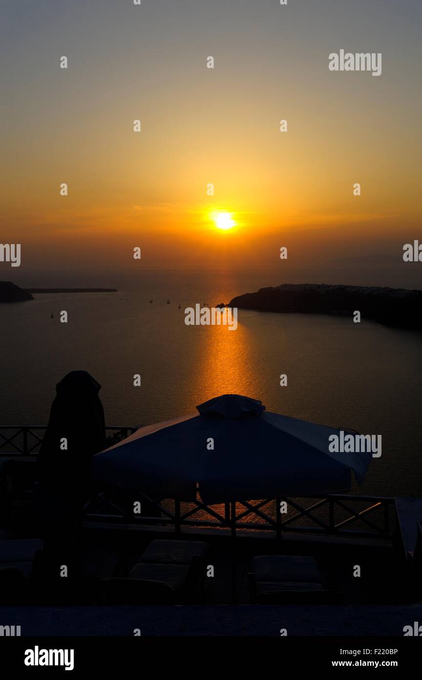 A typical sunset on the island of Santorini Greece Stock Photo