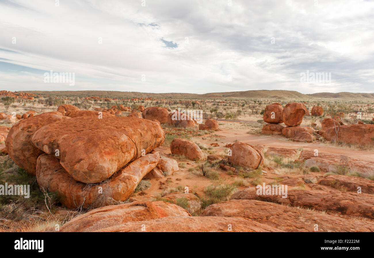 Karlu Karlu or Devils Marbles - the rocks near Tennant Creek are the eggs of the rainbow serpents, the Aborigines say Stock Photo