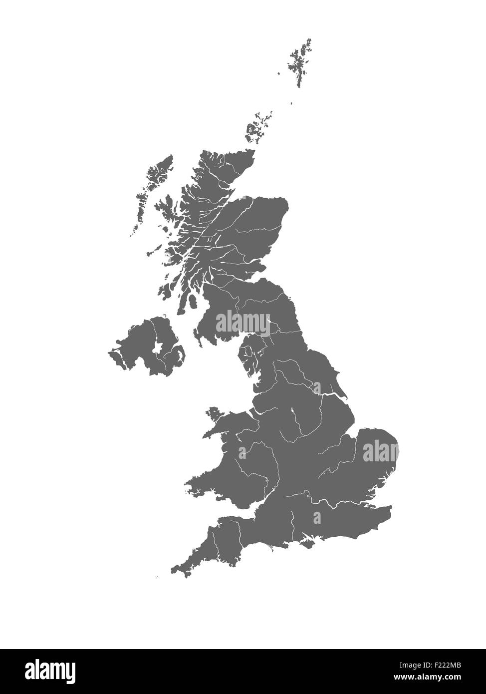 Map of the United Kingdom. Rivers are shown. Stock Photo