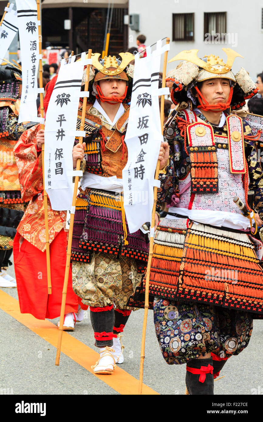 Genji Festival Parade In Japan Japanese Men Dressed As Samurai In Full Armour Marching Along The Main Street All Carrying Banners Stock Photo Alamy Genji Festival Parade In Japan Japanese Men Dressed As Samurai In Full Armour Marching Along The Main Street All Carrying Banners Stock Photo Alamy