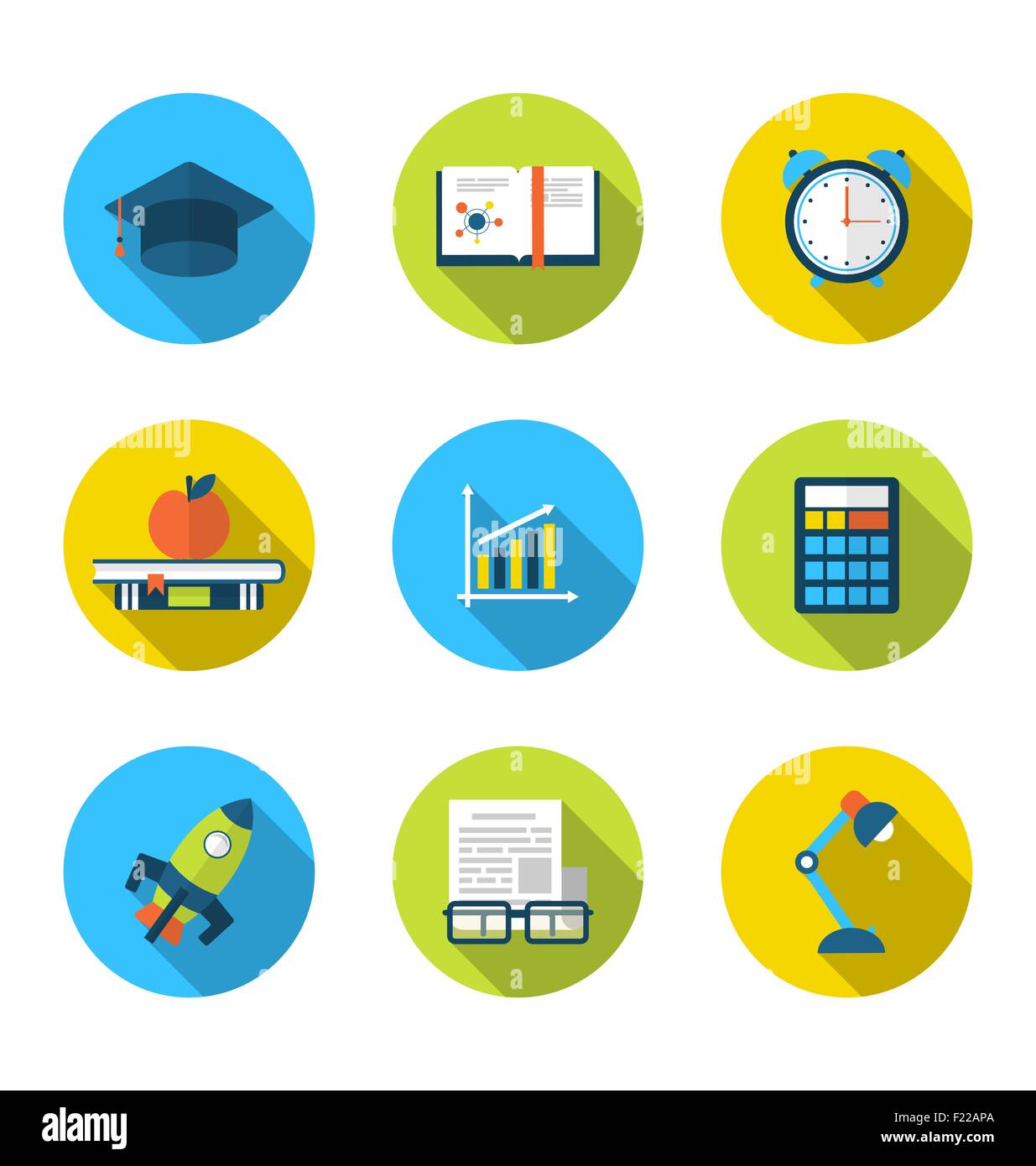 Flat Icons Of Elements And Objects For High School And College E Stock