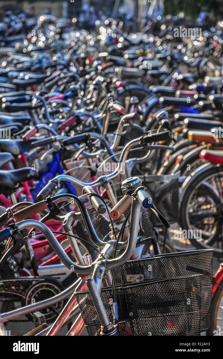 bicycles outside a local school in Cambodia Stock Photo
