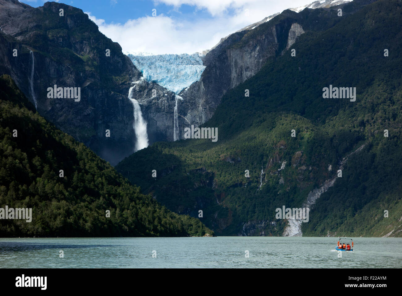The hanging glacier. Queulat National Park. Aysén Region. Chile Stock