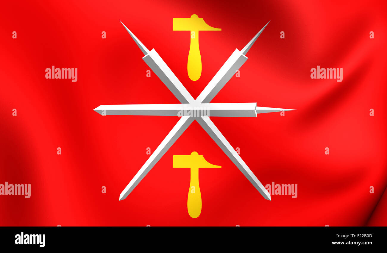 3D Flag of the Tula Oblast, Russia. Close Up. Stock Photo