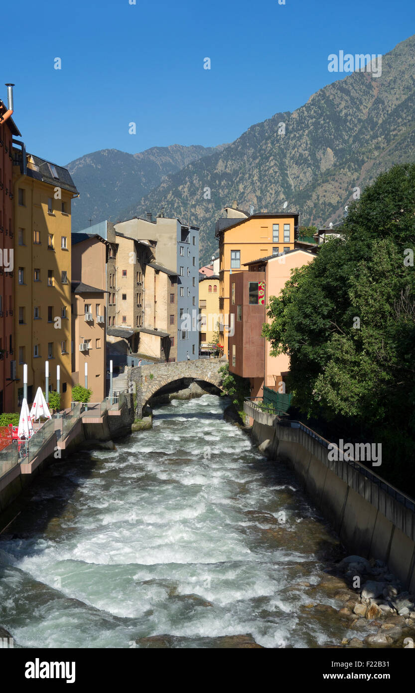 Escaldes-Engordany and the Valira river. Andorra. Stock Photo