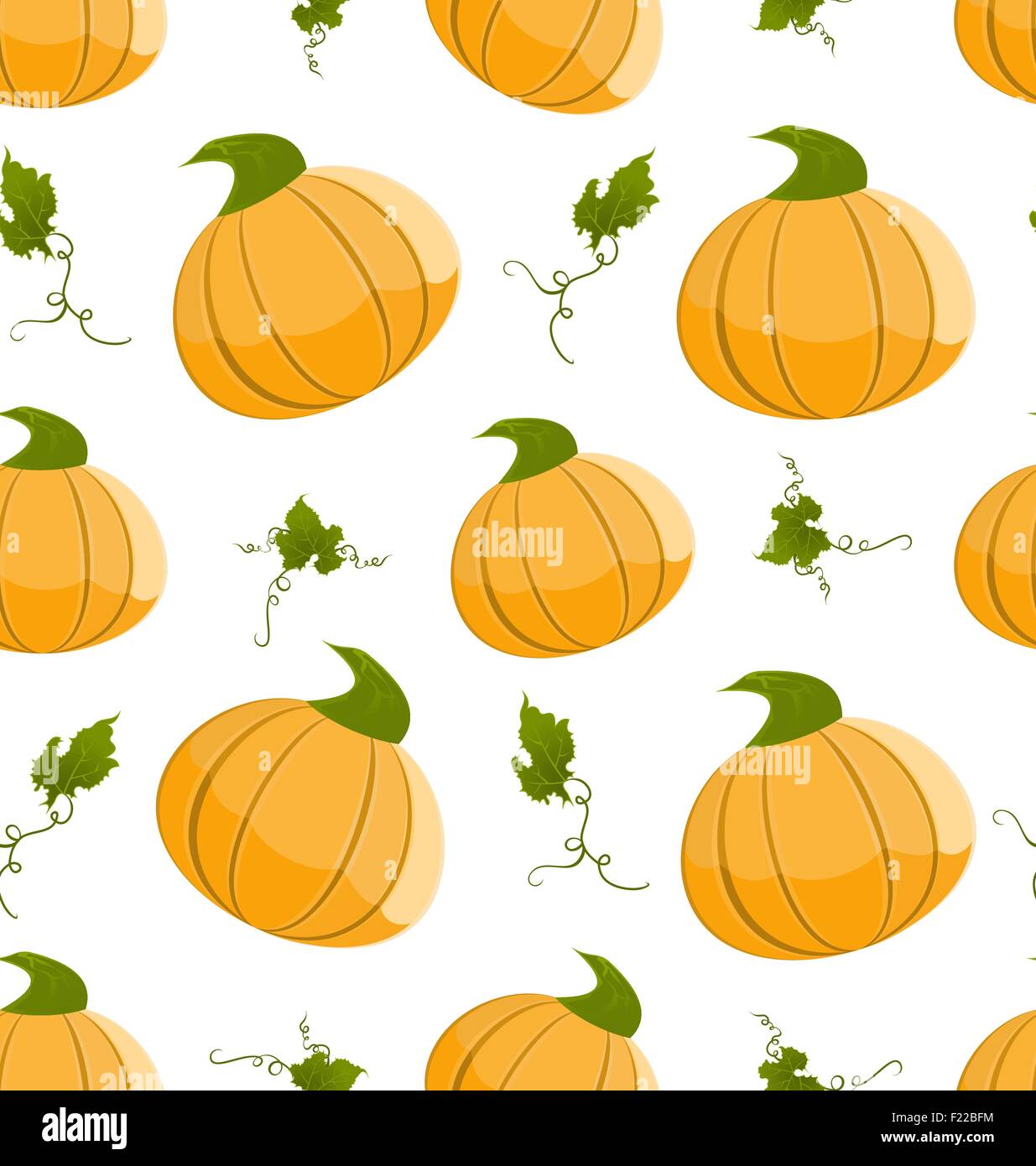 Seamless pattern with orange pumpkins and green leaves. Vector ...