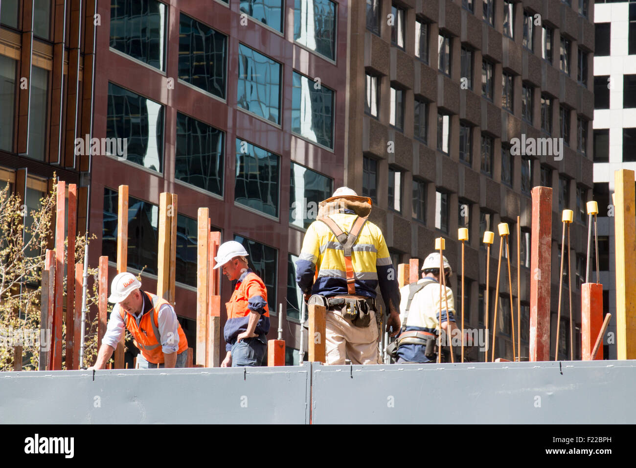 Australian building site workers on a construction site in Sydney city centre,new south wales,Australia Stock Photo