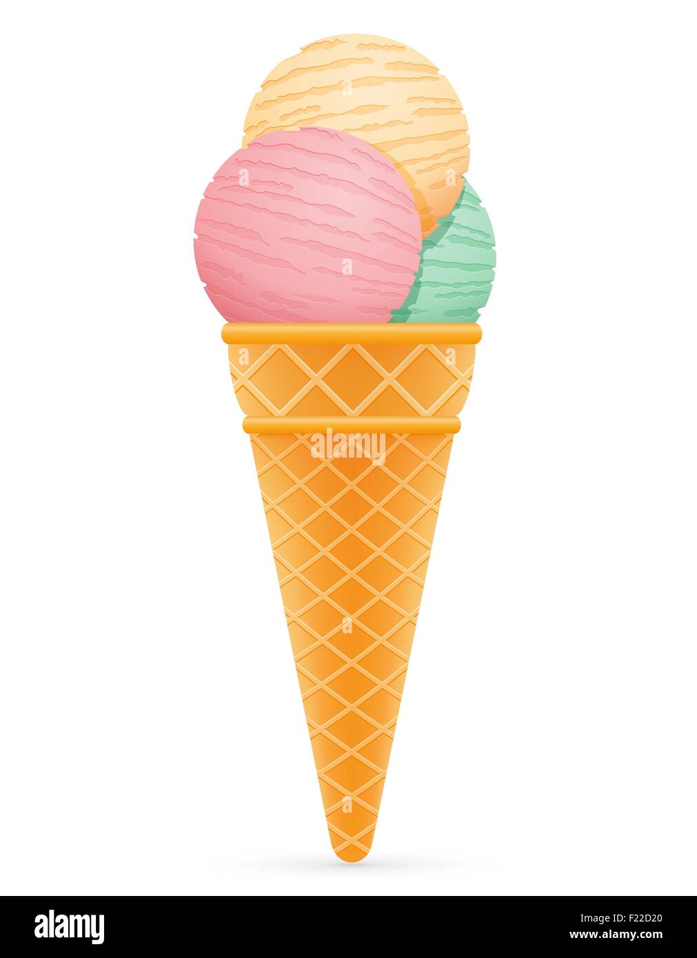 ice cream balls in waffle cone vector illustration isolated on white ...