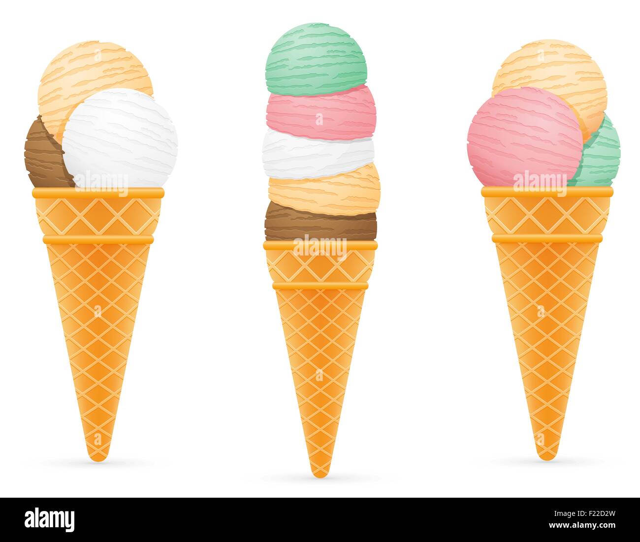 ice cream balls in waffle cone vector illustration isolated on white ...