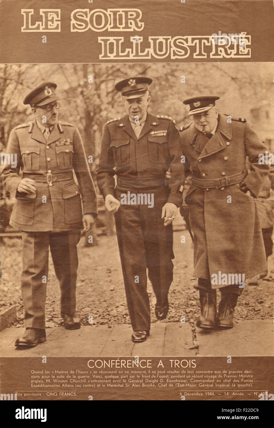 1944 Le Soir Illustre front page Winston Churchill, Sir Alan Brooke & Dwight D. Eisenhower Stock Photo