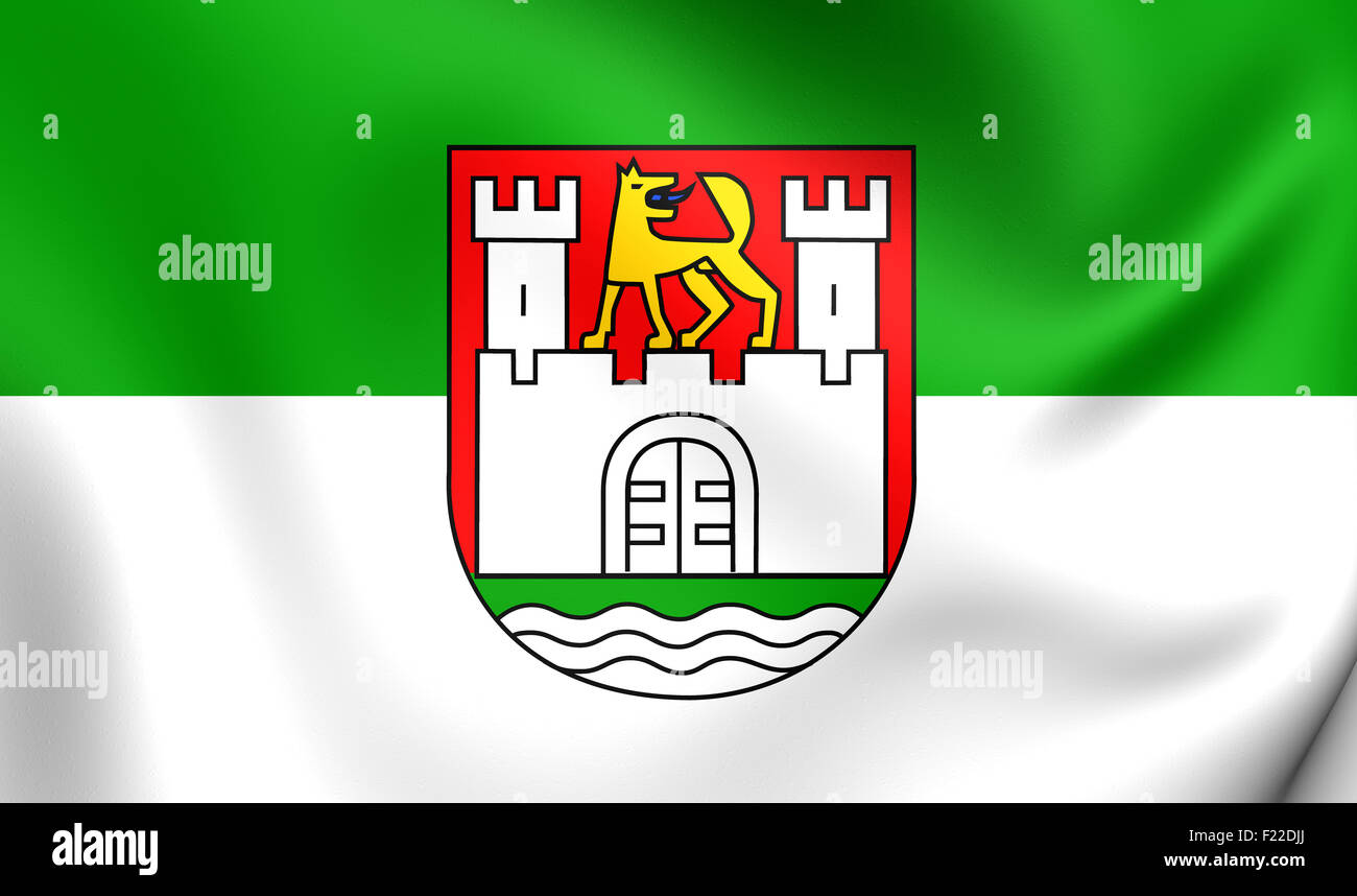 3D Flag of the Wolfsburg, Germany. Close Up. Stock Photo