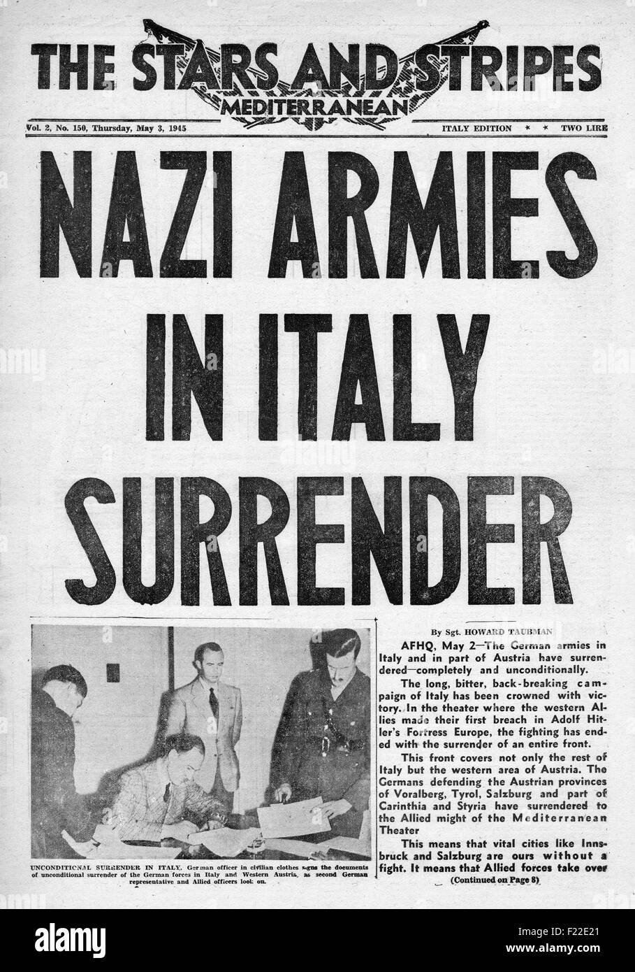 Image result for germans surrender in Italy - april 1945 - newspaper