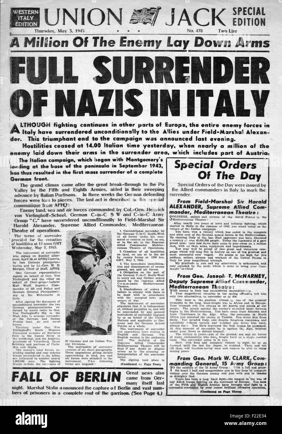 1945 Union Jack (British military newspaper) front page reporting Stock  Photo - Alamy