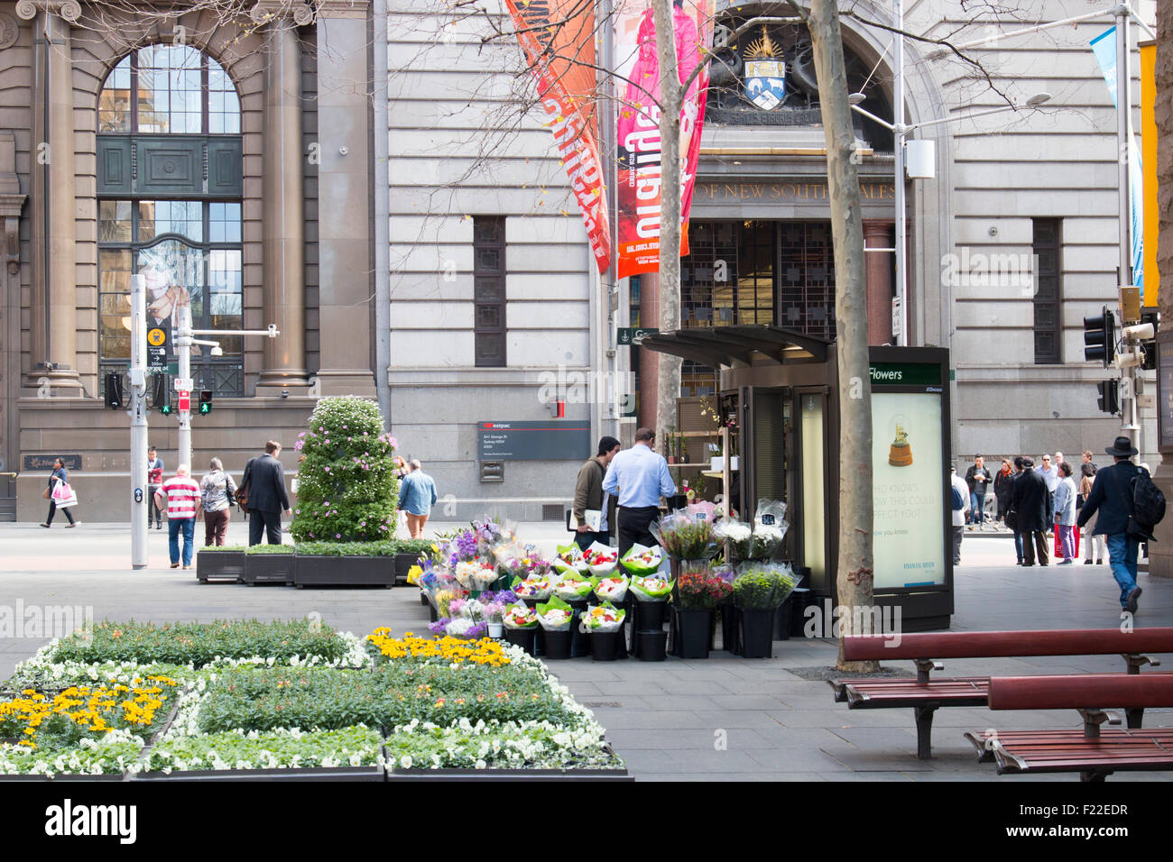 Florist stall and spring flowers in Martin Place,Sydney,australia Stock