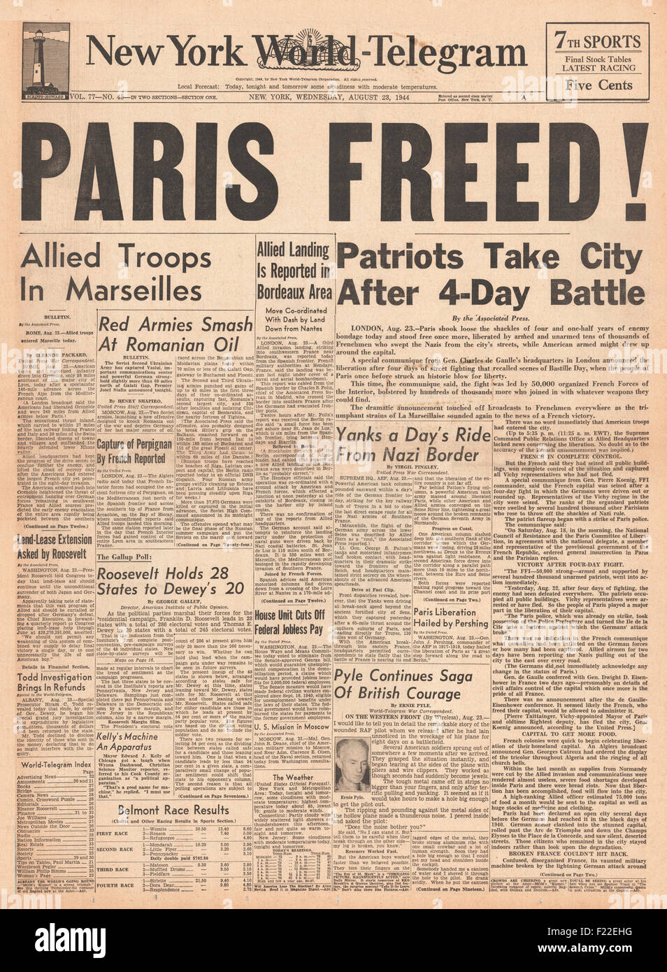 1944 New York World Telegram front page reporting Allied Forces