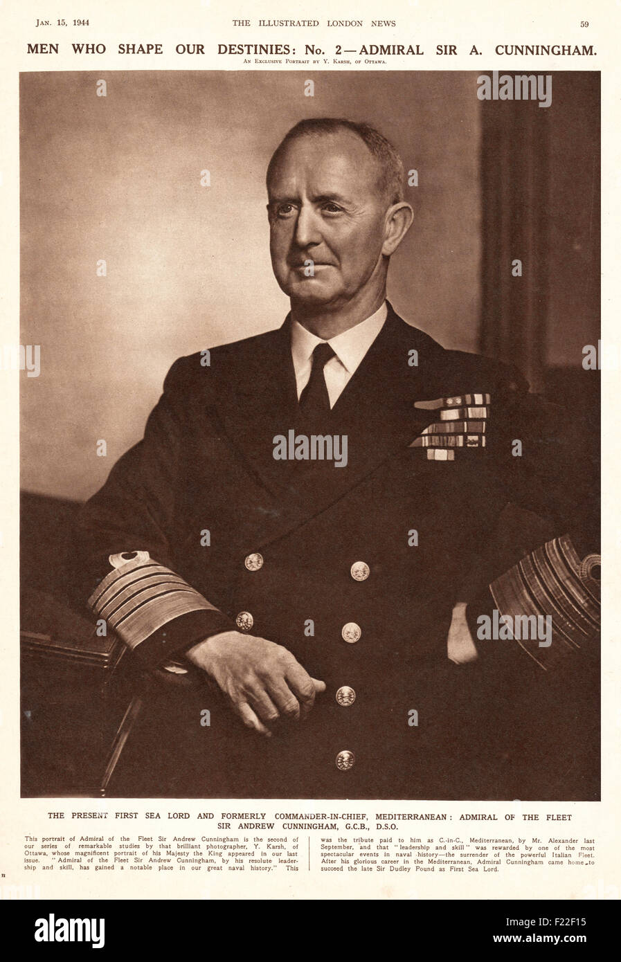 1944 Illustrated London News Admiral Sir Andrew Cunningham Stock Photo