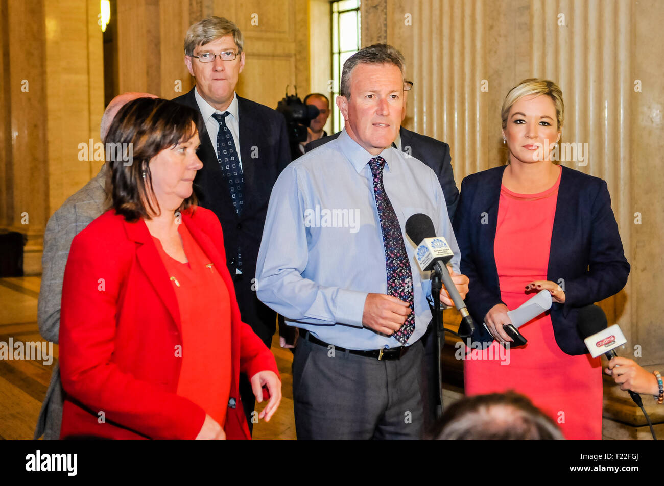 Belfast, Northern Ireland, UK. 10th September, 2015.  Conor Murphy from Sinn Fein calls on other political parties not to adjourn or suspend the Northern Ireland Assembly. Credit:  Stephen Barnes/Alamy Live News. Stock Photo