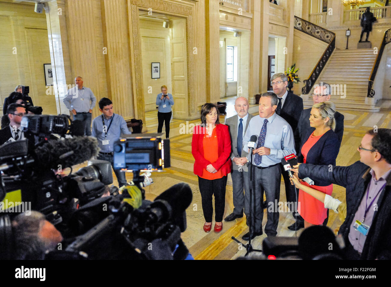 Belfast, Northern Ireland, UK. 10th September, 2015.  Conor Murphy from Sinn Fein calls on other political parties not to adjourn or suspend the Northern Ireland Assembly. Credit:  Stephen Barnes/Alamy Live News Stock Photo