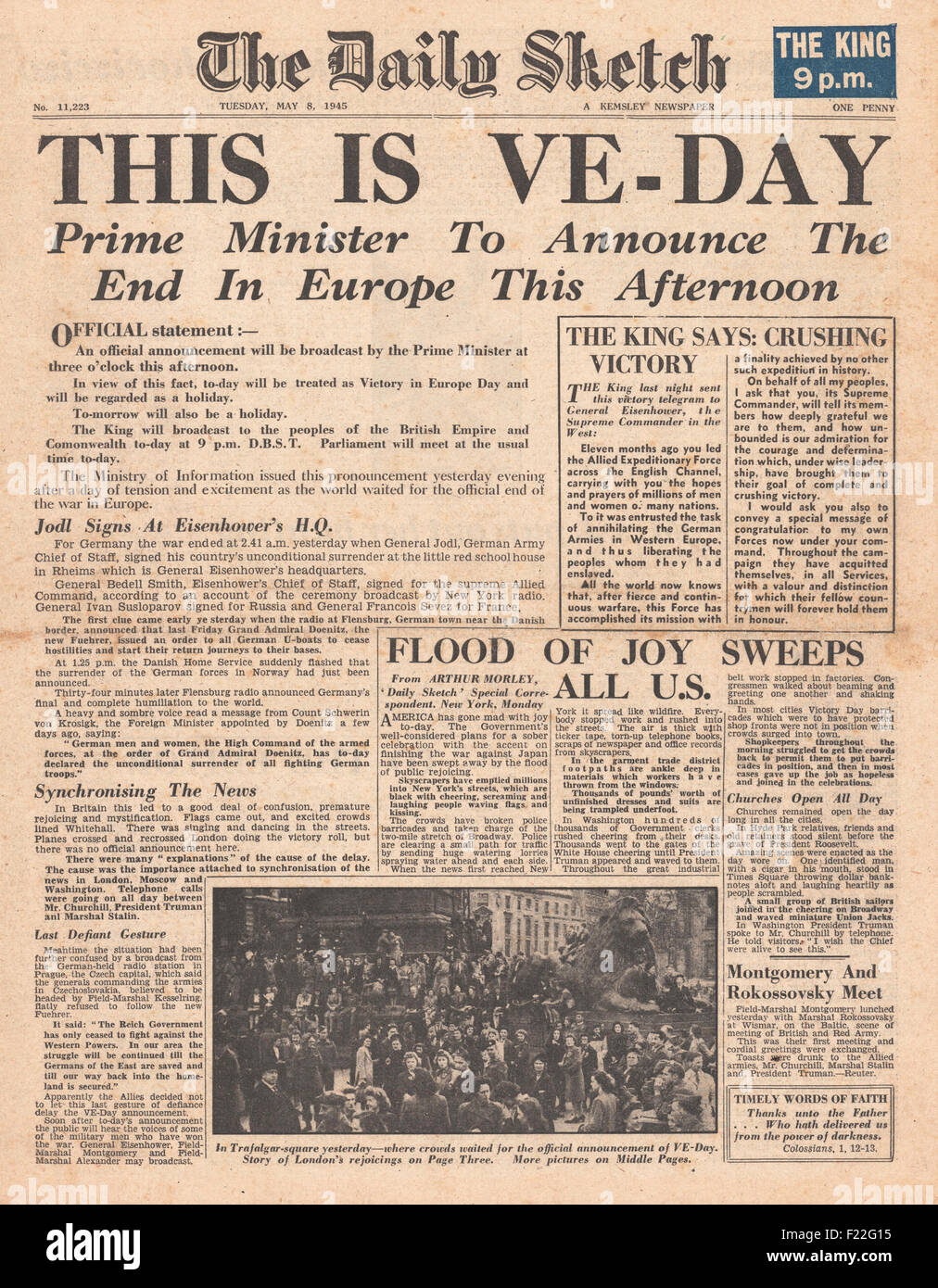 1945 VE DAY Newspaper Daily Sketch World War II Victory in Europe Celebrations 