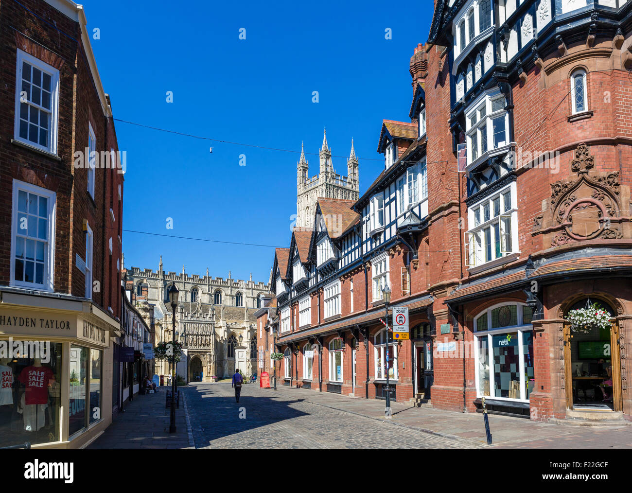 College Street looking towards Gloucester Cathedral, Gloucester, Gloucestershire, England, UK Stock Photo