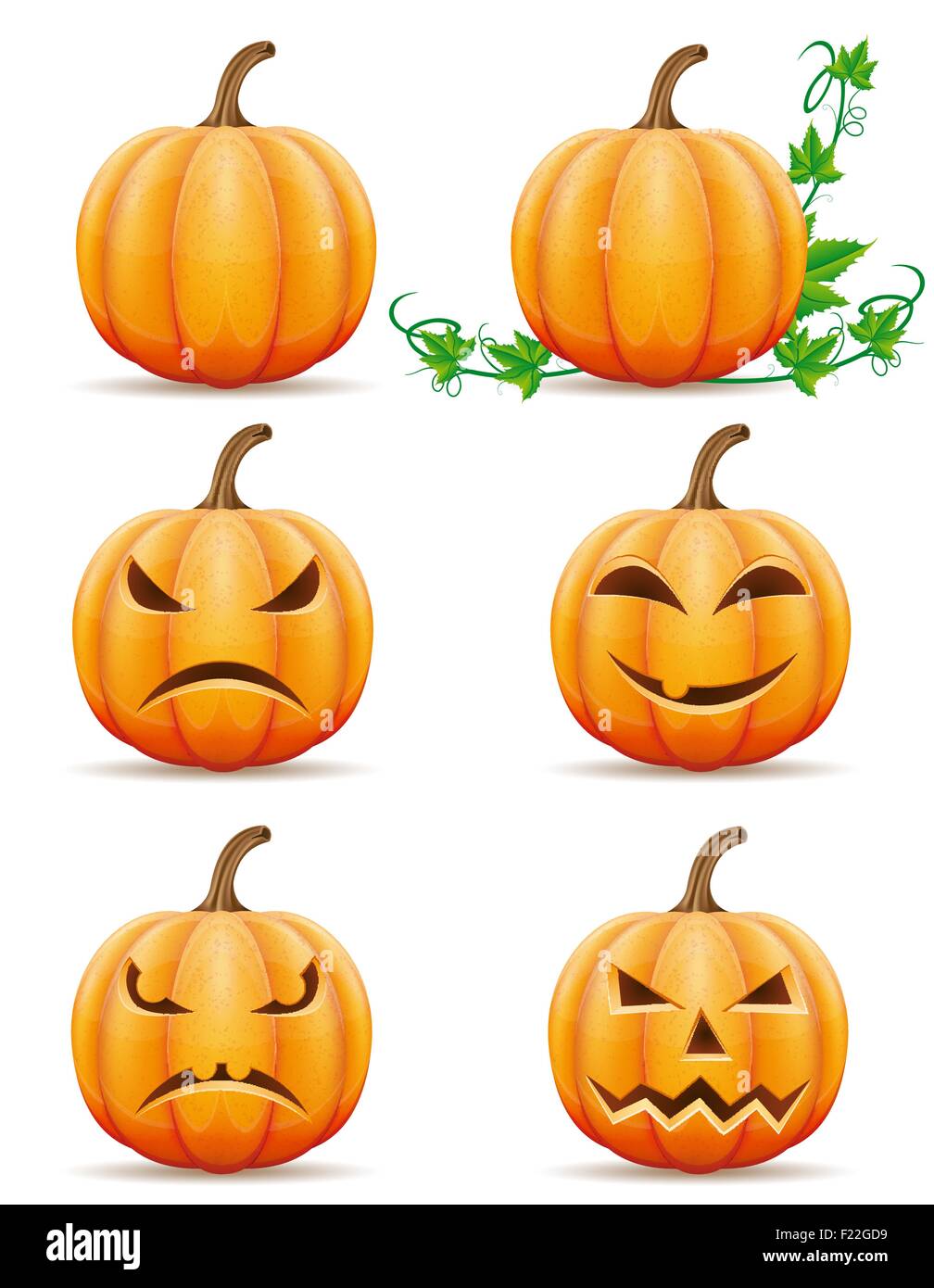 set icons halloween pumpkin vector illustration isolated on white ...