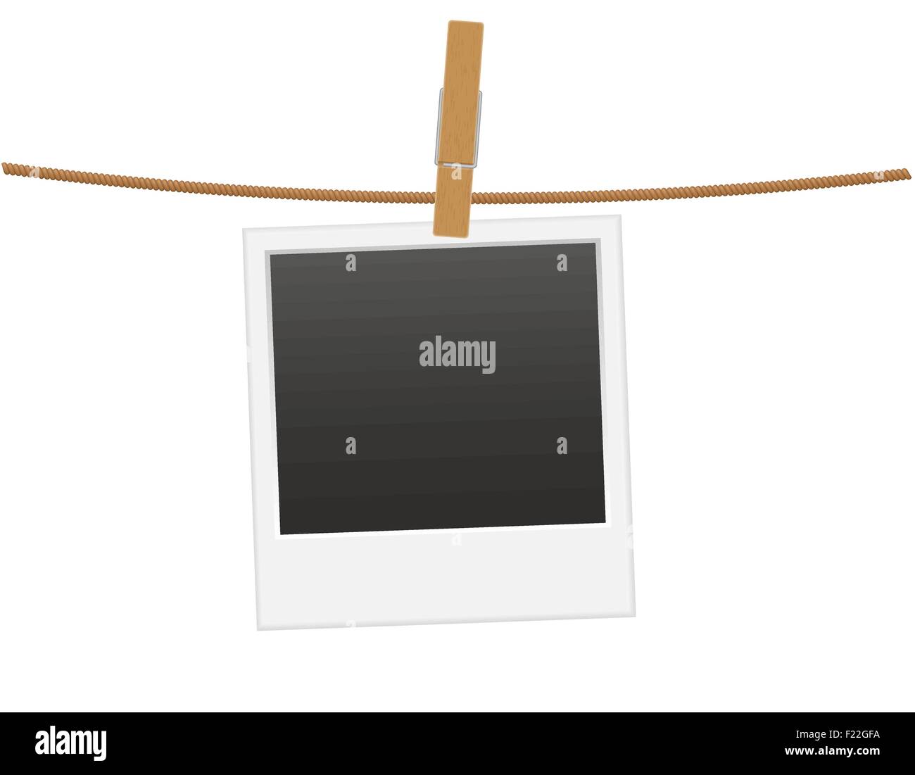 retro photo frame hanging on a rope with clothespin vector illustration ...
