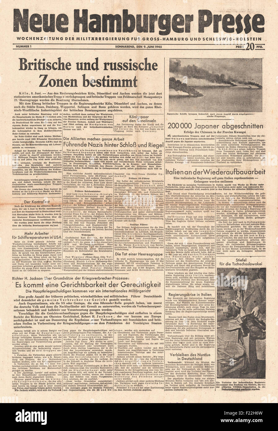 1945 Neue Hamburger Presse British and Russian Zones Fixed Stock Photo