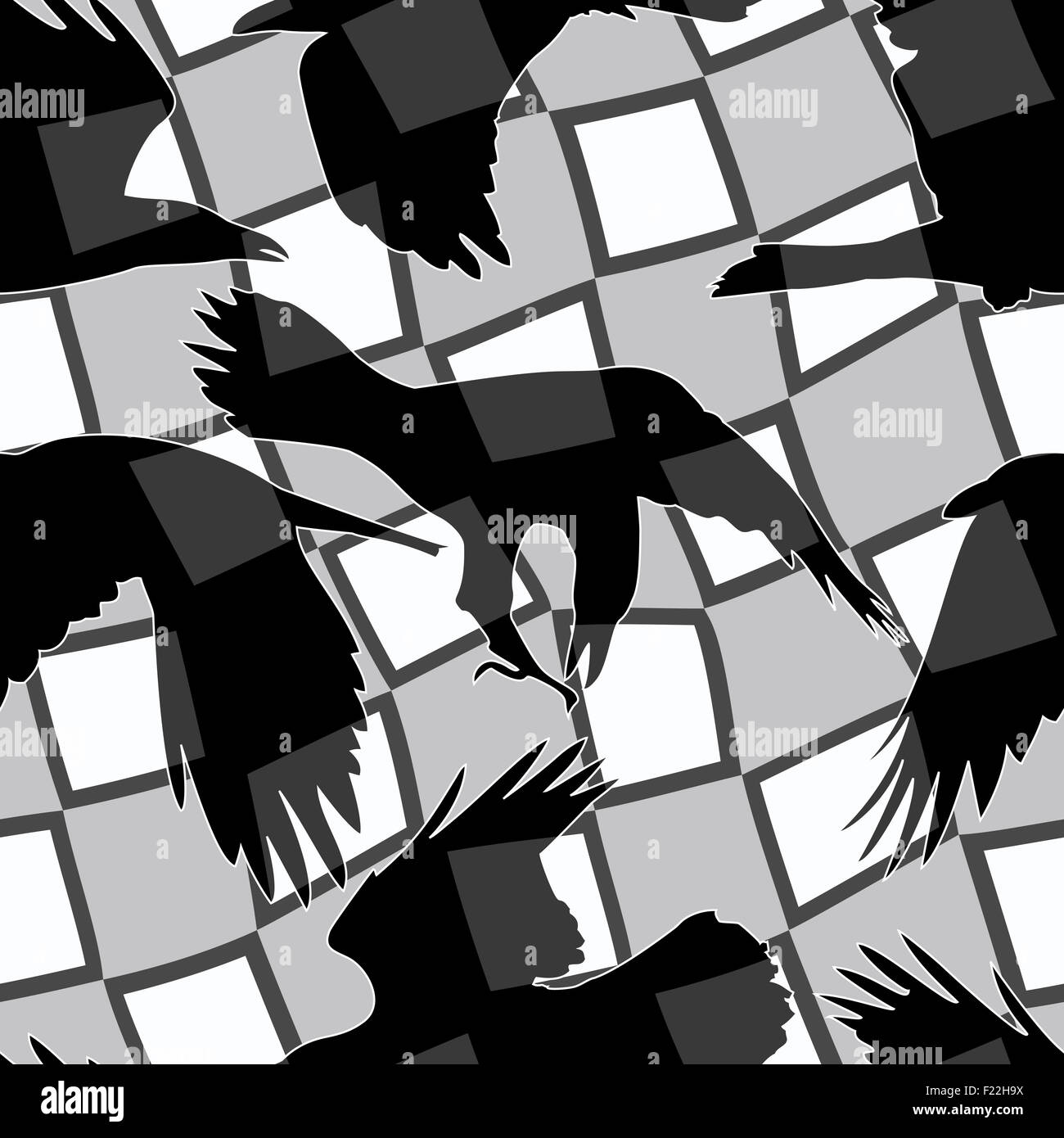 Flying Raven Seamless Pattern Stock Photo