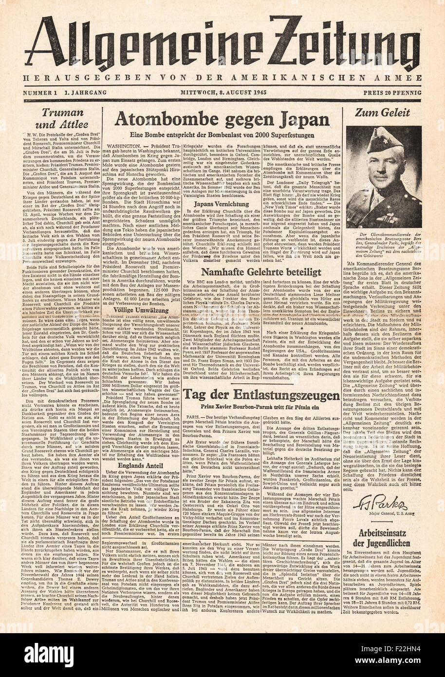 Front page 1945 us newspaper hires stock photography and images Alamy