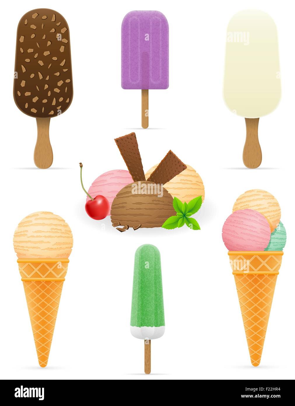 set icons various ice cream vector illustration isolated on white ...