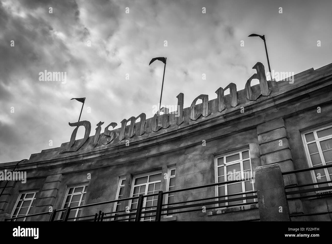 WESTON-SUPER-MARE, UK - SEPTEMBER 3 2015: The sign at the entrance to Banksy's Dismaland Bemusement Park. Stock Photo