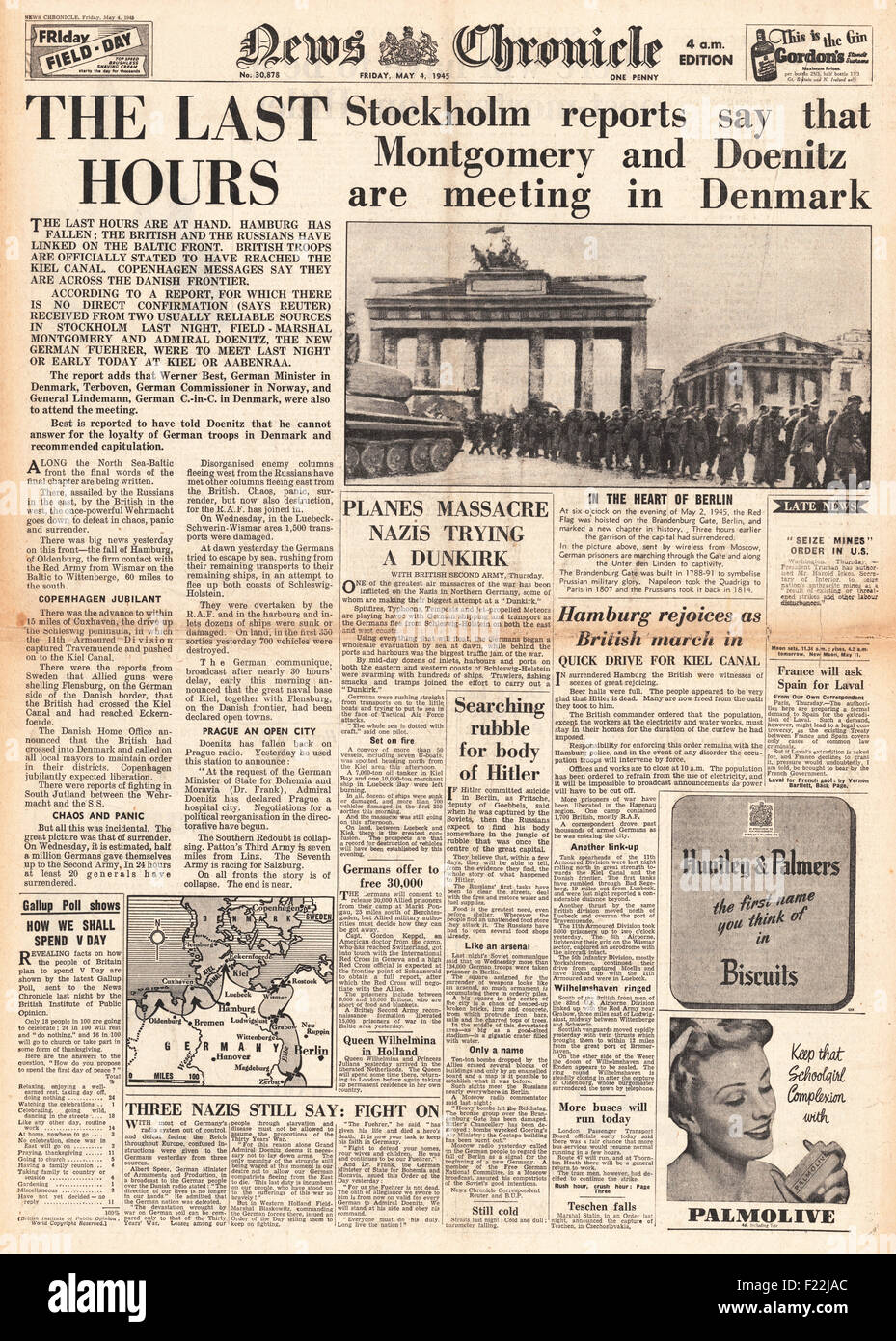 1945 News Chronicle front page reporting Last Hours of the Third Reich Stock Photo