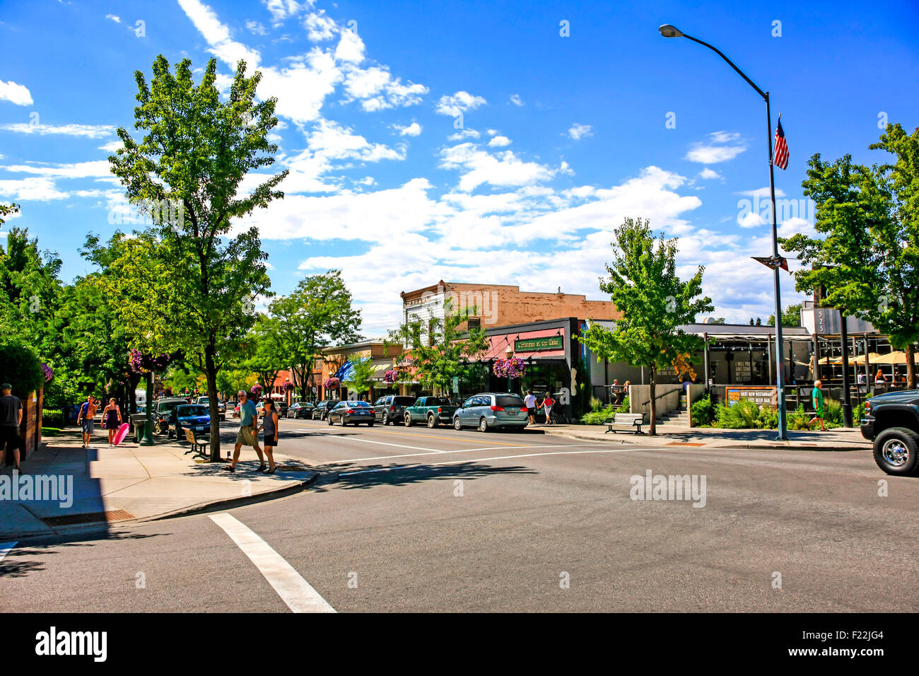 Stores on Sherman Ave in Coeur d'Alene in Idaho Stock Photo