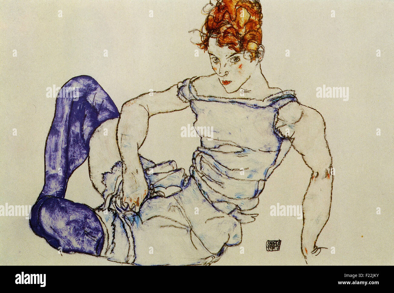 Egon Schiele - Seated Woman in Violet Stockings Stock Photo