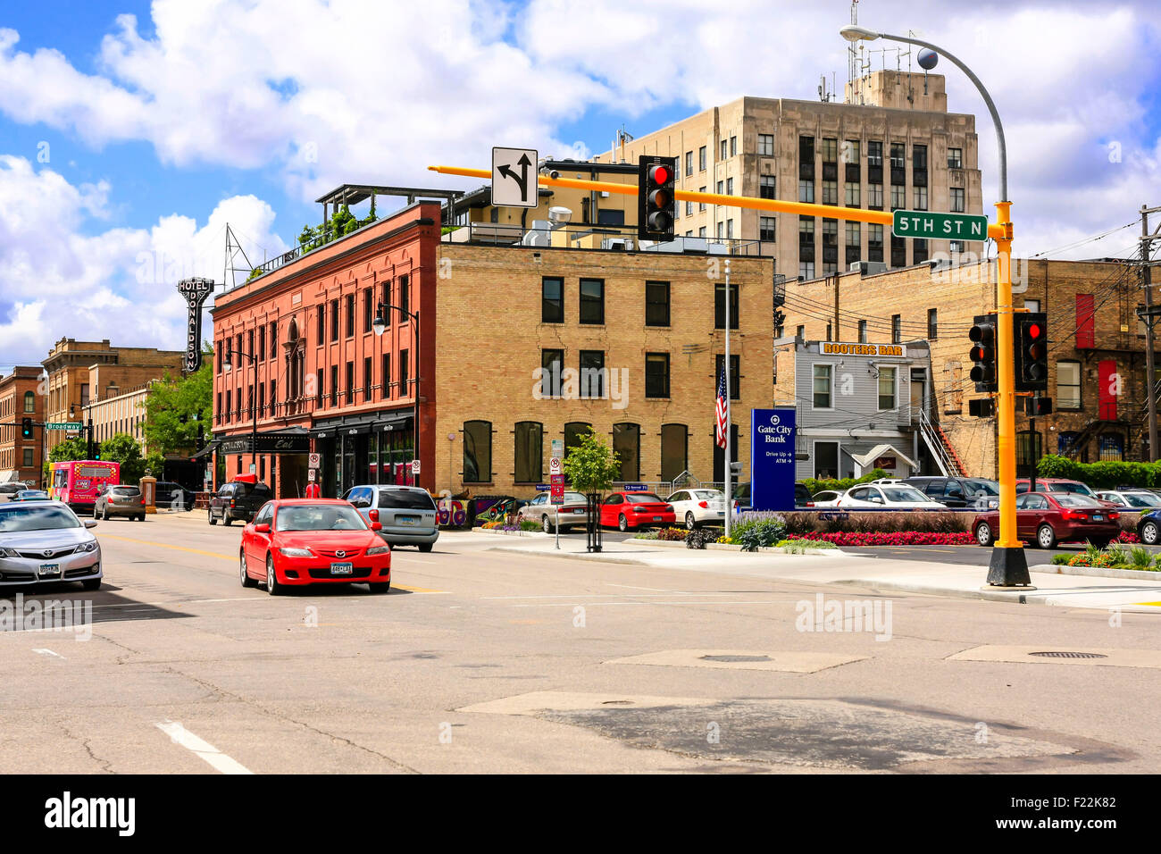 View down 5th Street N in downtown Fargo City North Dakota Stock Photo