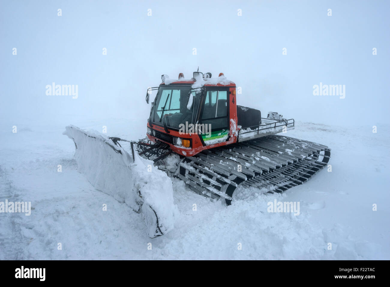 Snowcat plowing the road, Central Highlands, Iceland Stock Photo