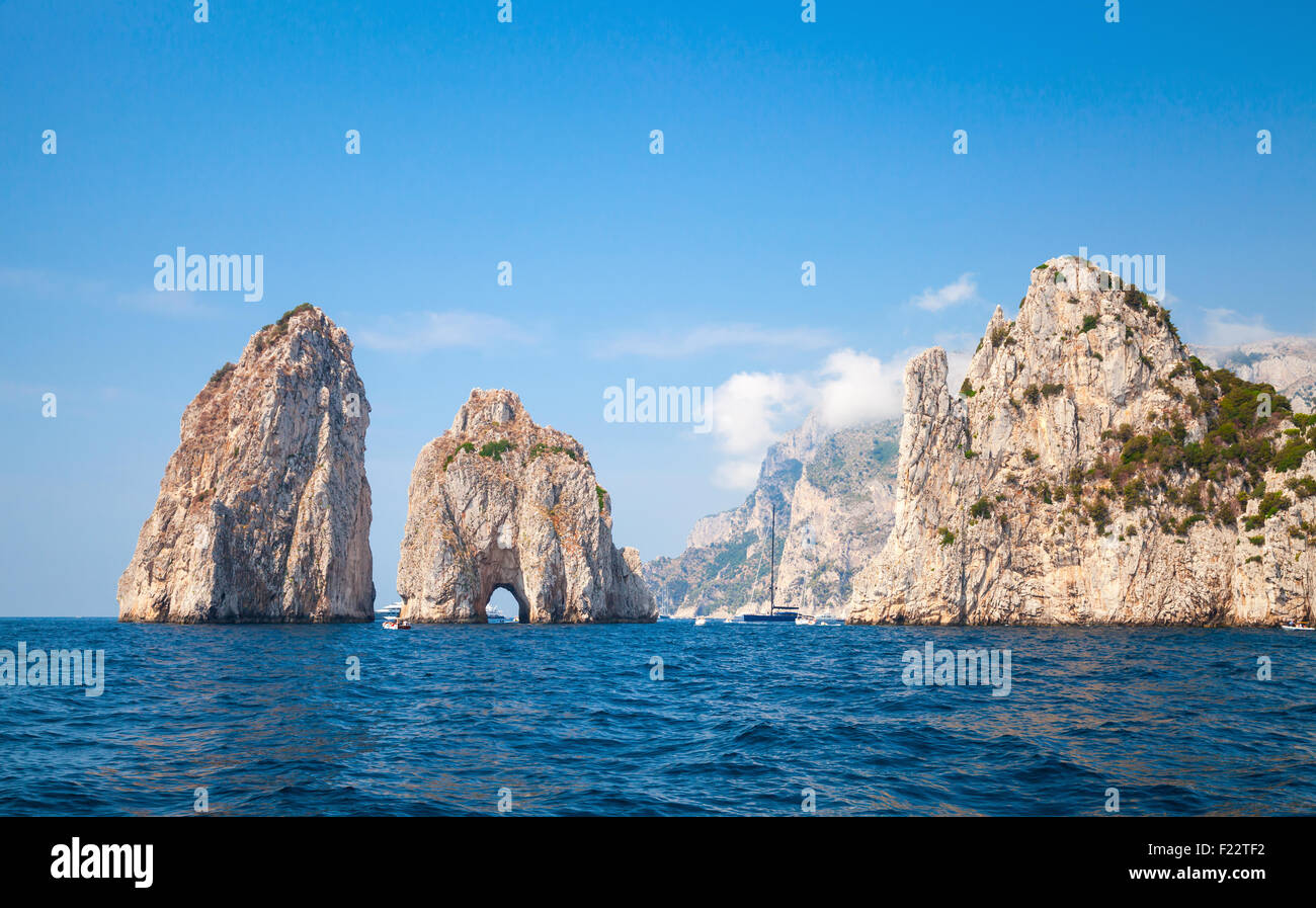 Capri Rocks Faraglioni rocks, Capri island, Italy. Mediterranean Sea summer coastal ...