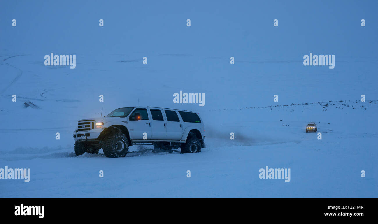 Super Jeep tour in the winter, Central Highlands, Iceland Stock Photo