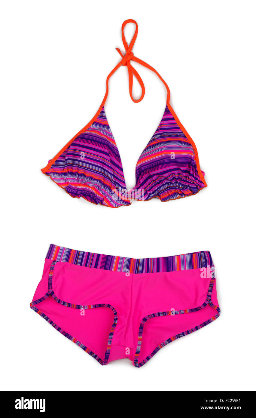 Red striped swimsuit. Isolated on white background Stock Photo - Alamy