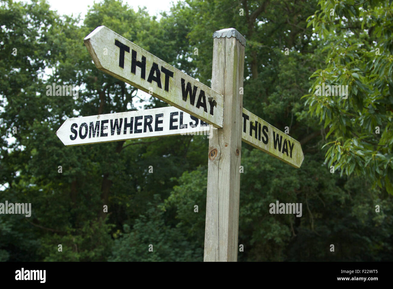 Misleading signpost in Blackheath, Surrey, England. Stock Photo