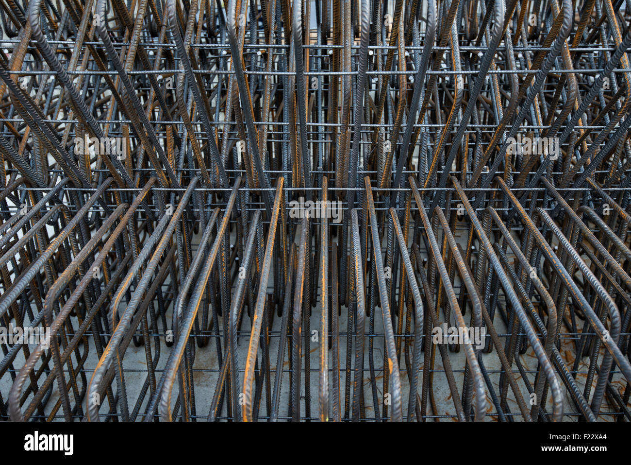 Artistic steel bars closeup, reinforcement on construction site