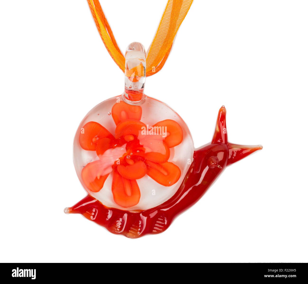Murano glass necklace in the form of a snail. Isolate on white. Stock Photo