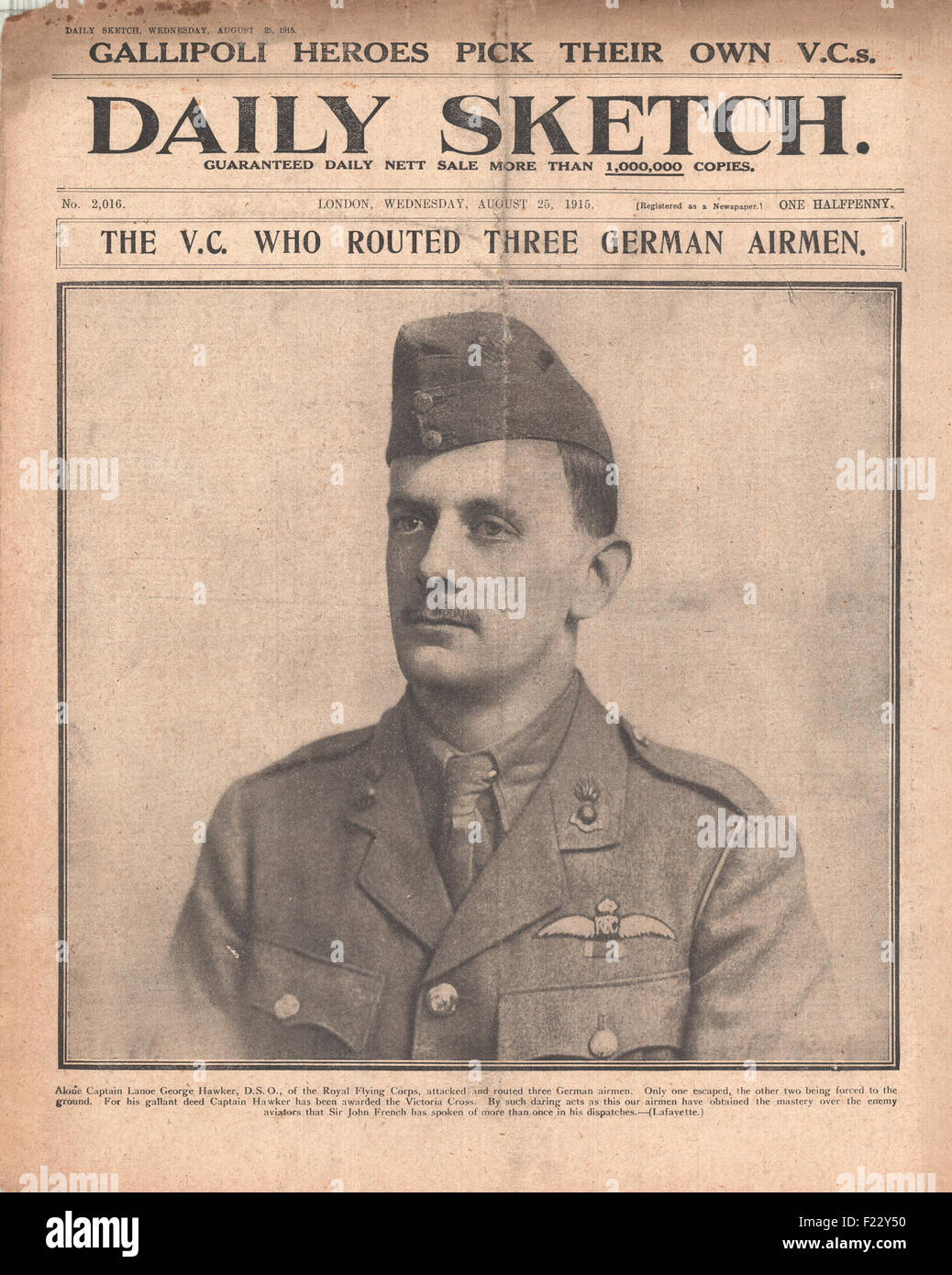 1915 Daily Sketch VC awarded to Lanoe Hawker Stock Photo Alamy