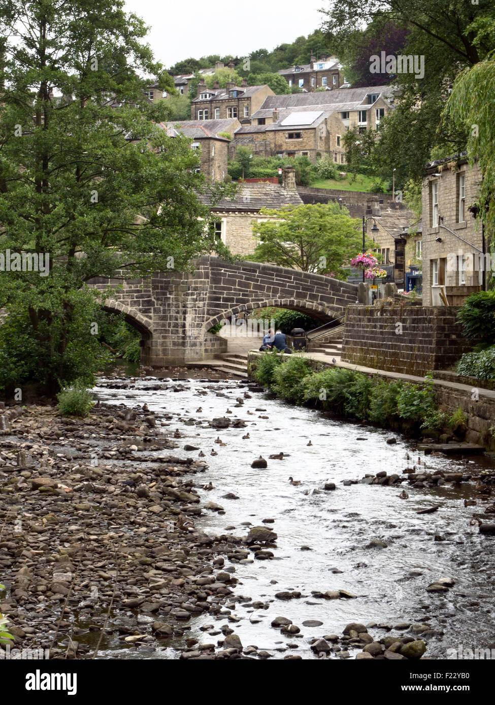 The Old Packhorse Bridge at Hebden Bridge West Yorkshire England Stock Photo Alamy