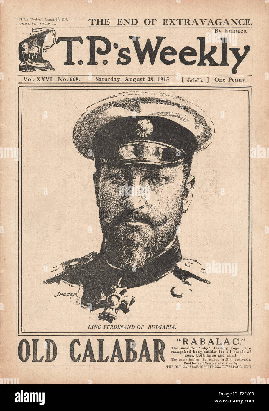 1915 T.P.'s Weekly King Ferdinand of Bulgaria Stock Photo