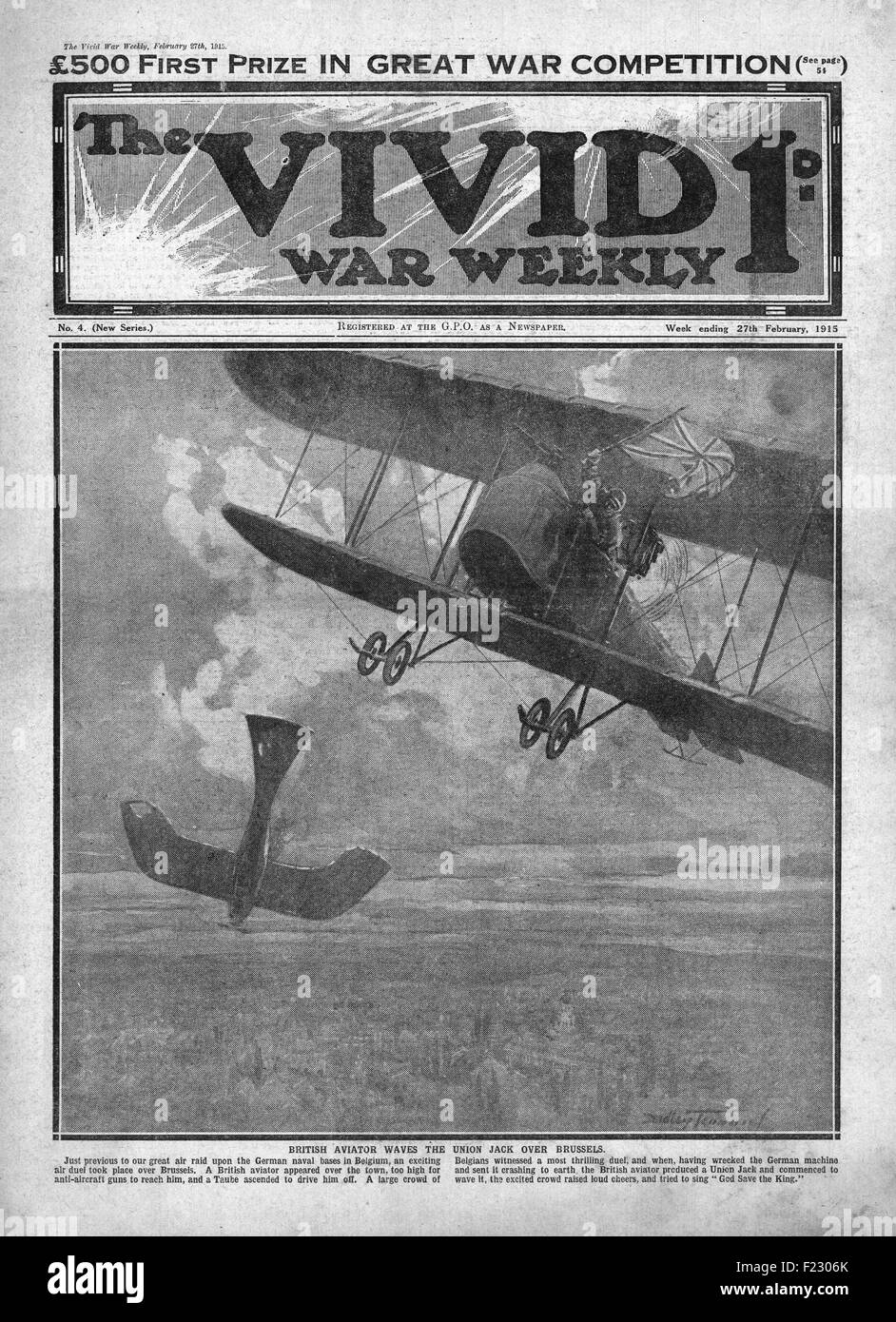 1915 Vivid War Weekly Air Battles over Brussels Stock Photo
