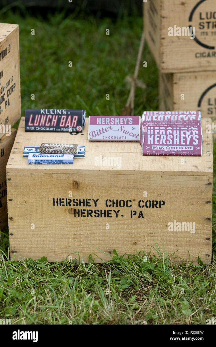 wooden creates of Hershey Chocolate bars Stock Photo