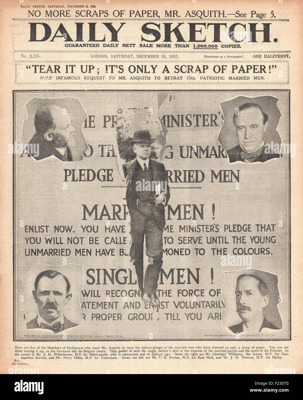 1915 Daily Sketch Newspaper Questions MP s On Recruitment Stock Photo 