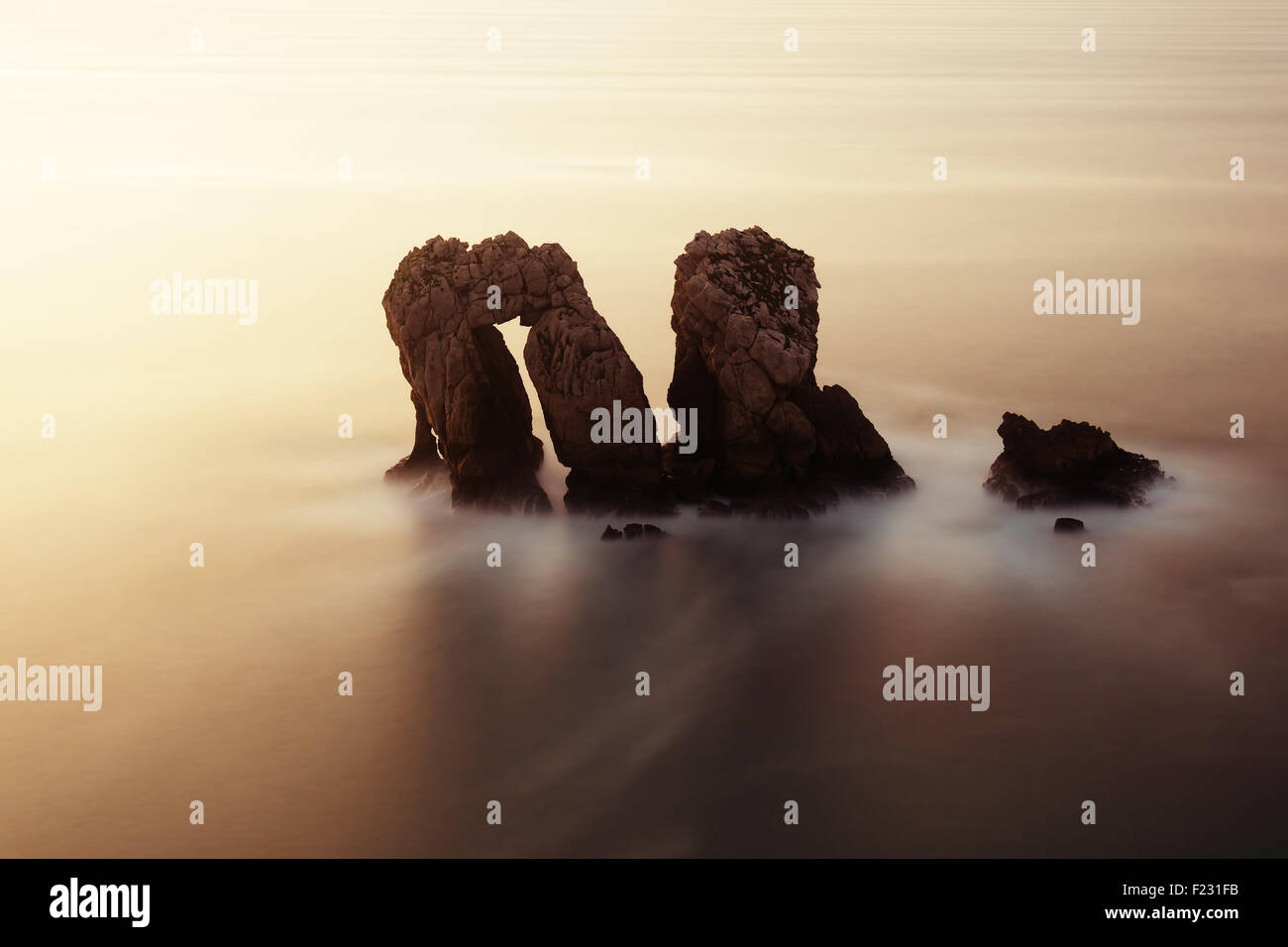 Los Urros in Costa Quebrada  with long exposure. Cantabria, Spain Stock Photo